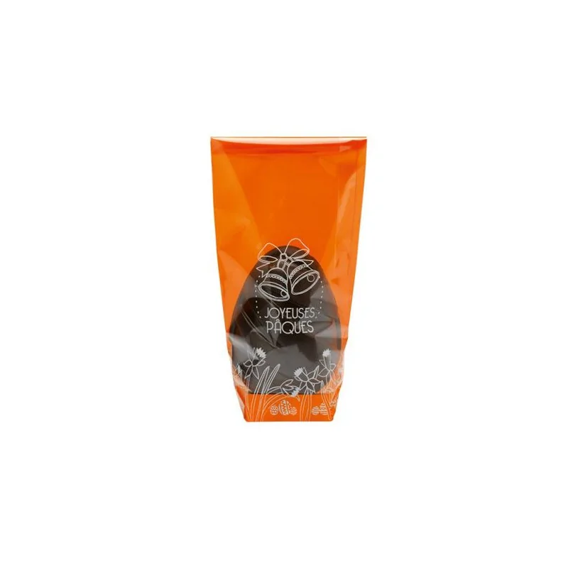 Sachet fond carton Joyeuses Pâques orange (x100)