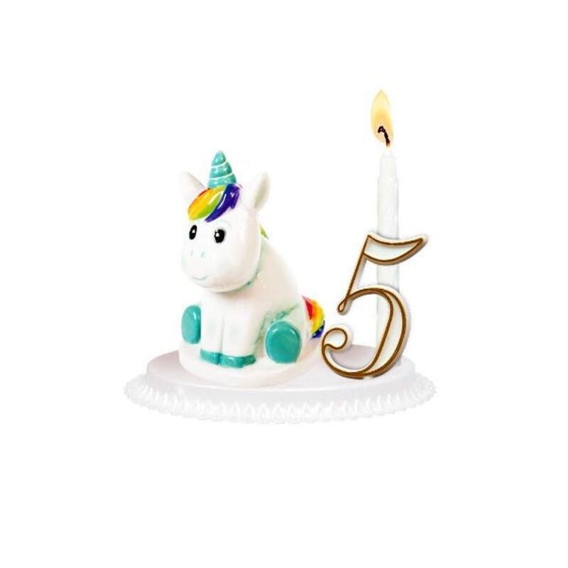 Gâteau anniversaire Licorne : bougie + chiffres + figurine