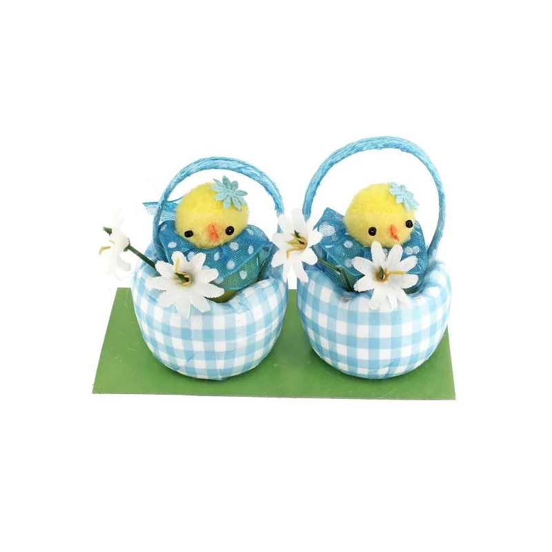Poussins dans un panier vichy (x2)