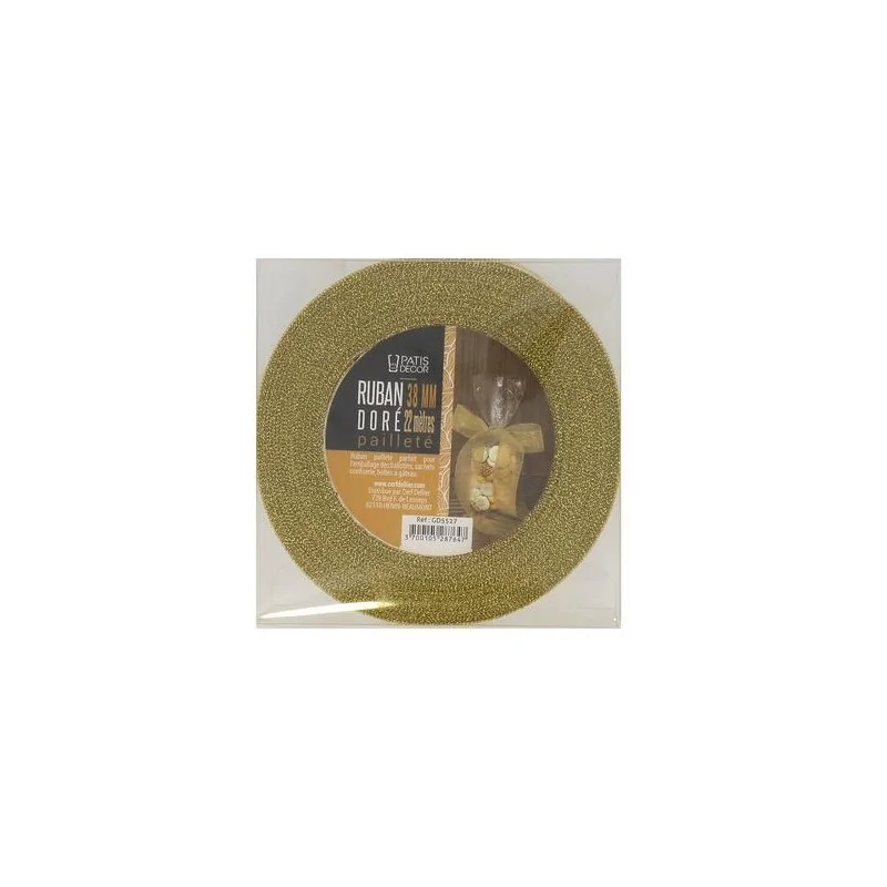 Ruban doré pailleté 3.8 cm (22 m) Patisdécor