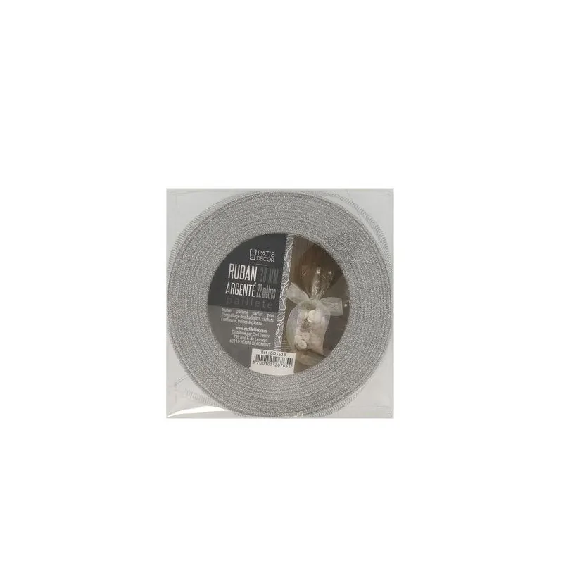 Ruban argenté pailleté 3.8 cm (22 m) Patisdécor