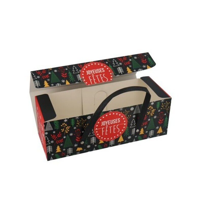 Boite de transport pour bûche de Noël en carton avec poignées modèle glacé  11 x 11 x 35 cm - Patisdecor