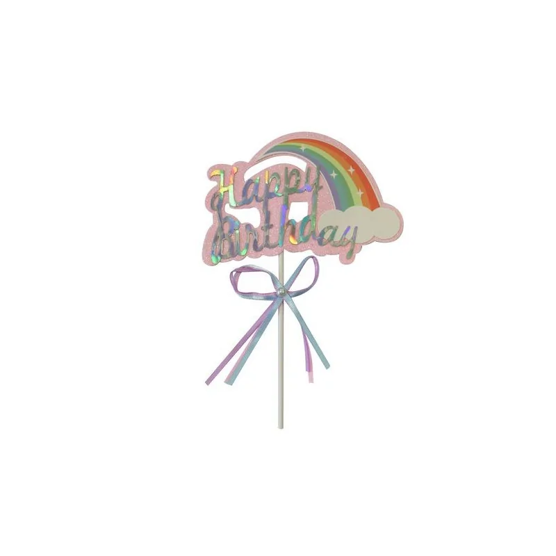 Cake topper Happy Birthday arc en ciel 