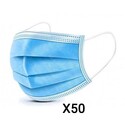 Masques Chirurgicaux 3 plis avec élastiques (x50) Masques Chirurgicaux 3 plis avec élastiques (x50)