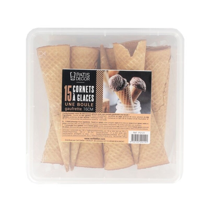 Cornets à glace gaufrette 1 boule 16 cm (x15)