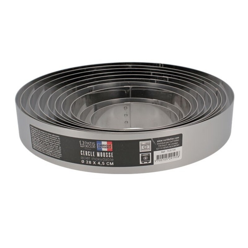 Cercle à pâtisserie extensible en inox de 16 à 30 cm hauteur 9 cm - Zodio