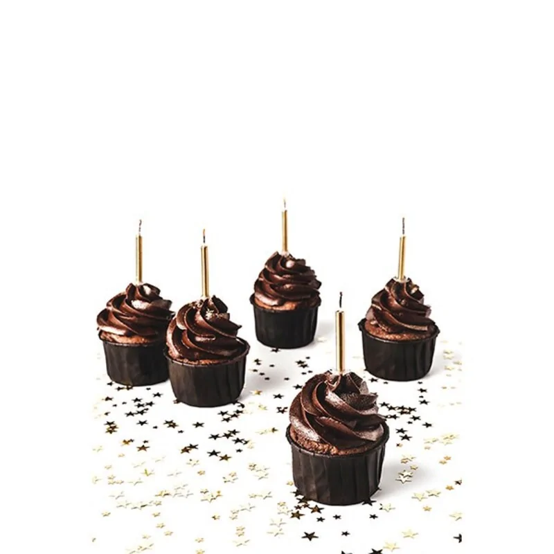 Bougies D'Anniversaire Longues Et Fines Noir & Or - Lot De 24 | Pour Gâteaux Et Fêtes Élégantes