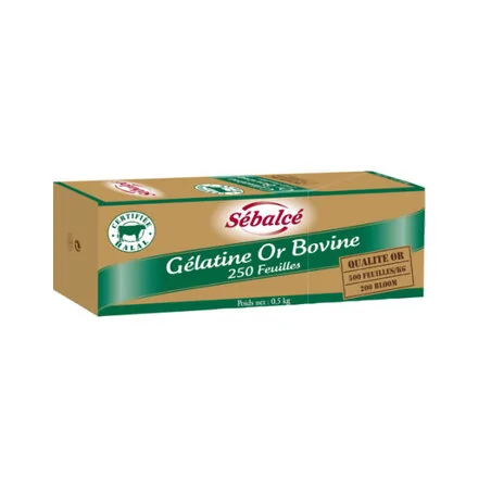 Gélatine bovine en feuilles qualité Or 500 gg