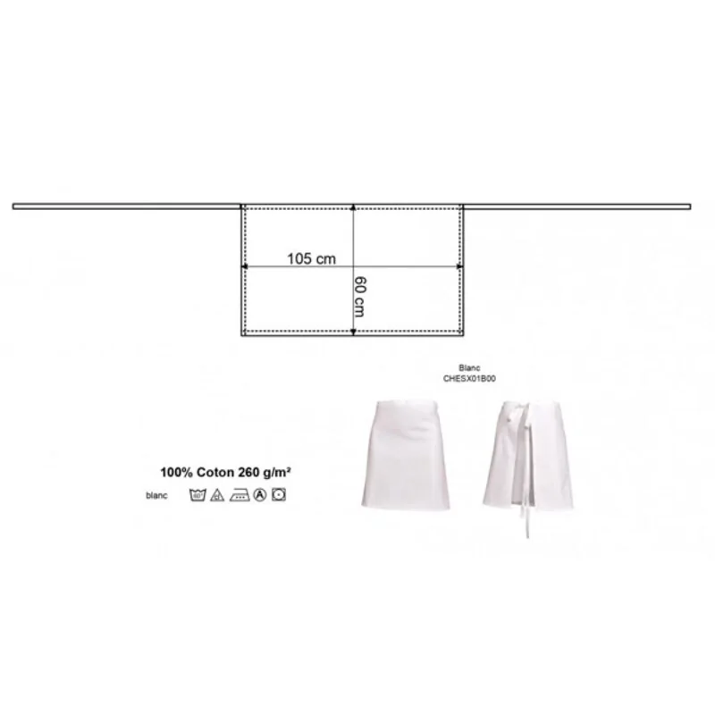 Tablier de chef blanc 55 cm