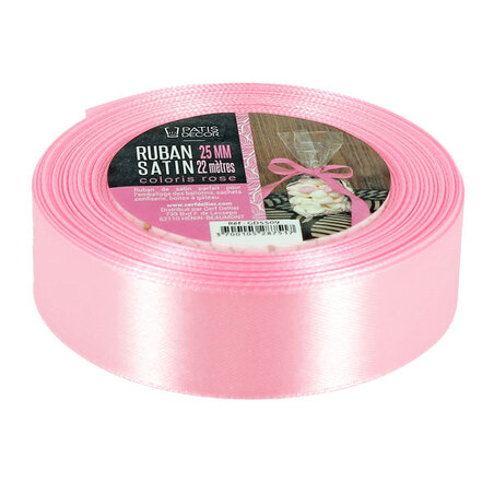 Ruban rose satin 2.5 cm (22 m) Patisdécor