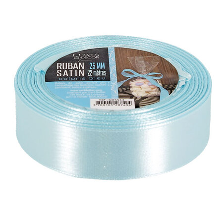 Ruban bleu satin 2.5 cm (22 m) Patisdécor