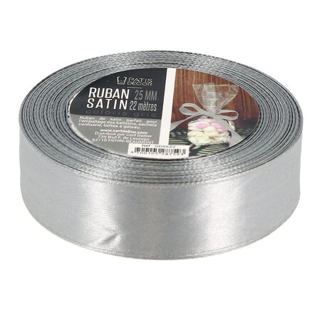Ruban satin gris largeur 25 mm (22 m)