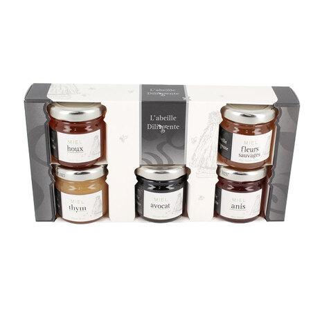 Coffret 5 miels L'Abeille Diligente (5x50 g)