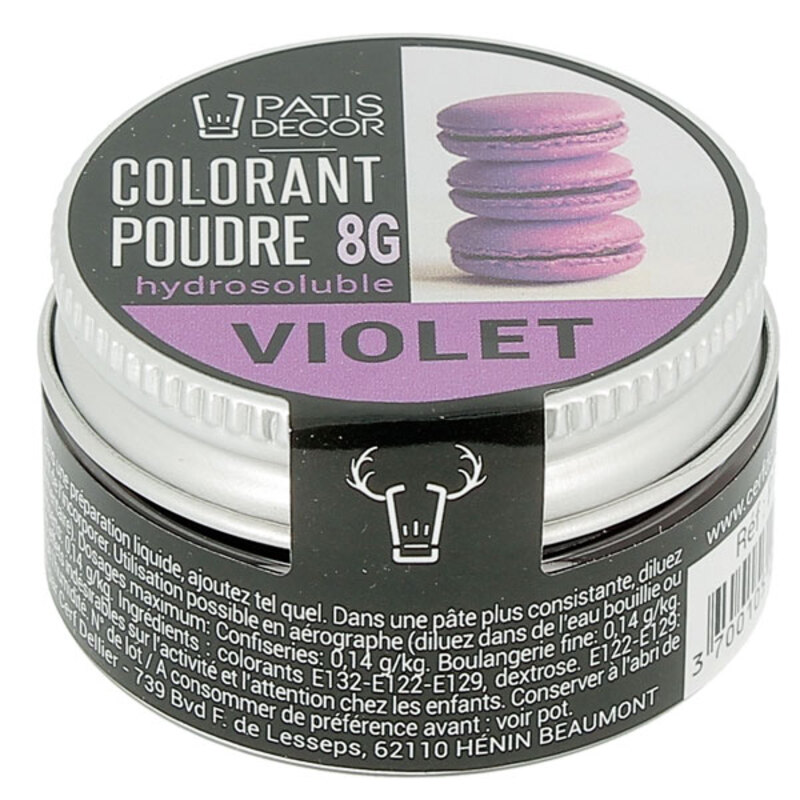 Colorant alimentaire poudre macaron violet Patisdécor 8 g | Cerf Dellier