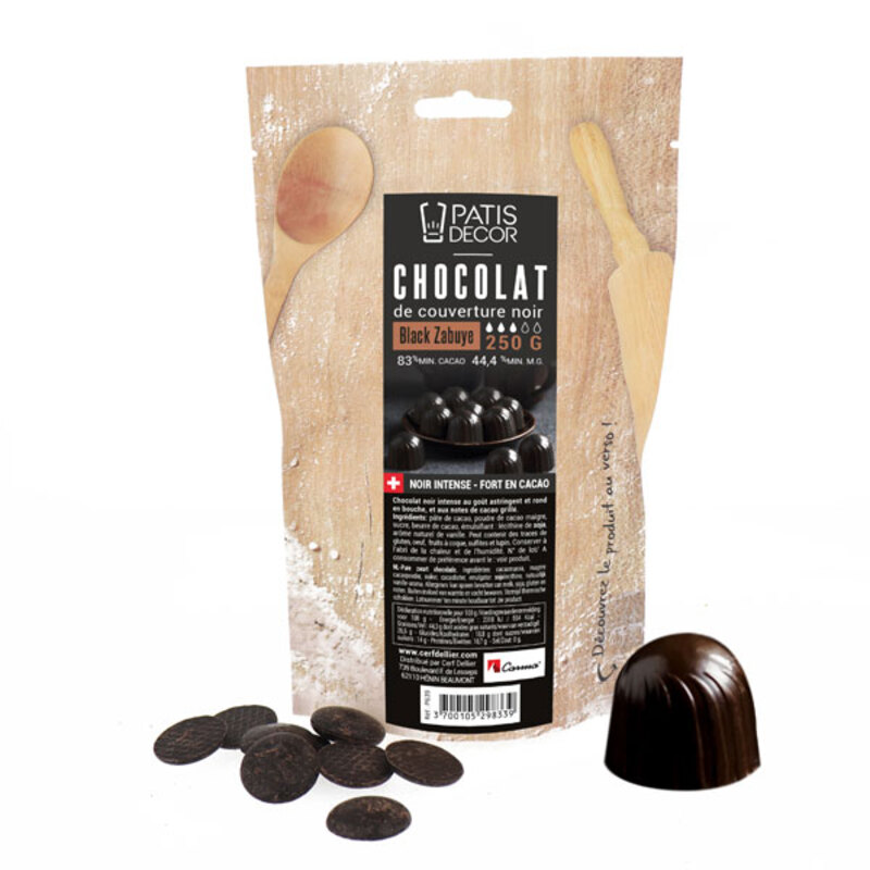 Chocolat de Couverture Noir Zabuye 83% 250 g Patisdécor :achat, vente -  Cuisine Addict