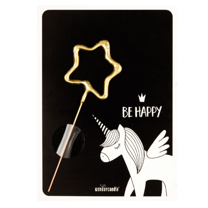 Cierge magique étoile or + carte licorne Be Happy