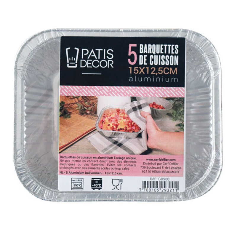 5 Barquettes de cuisson alu 15 x 12,5 cm