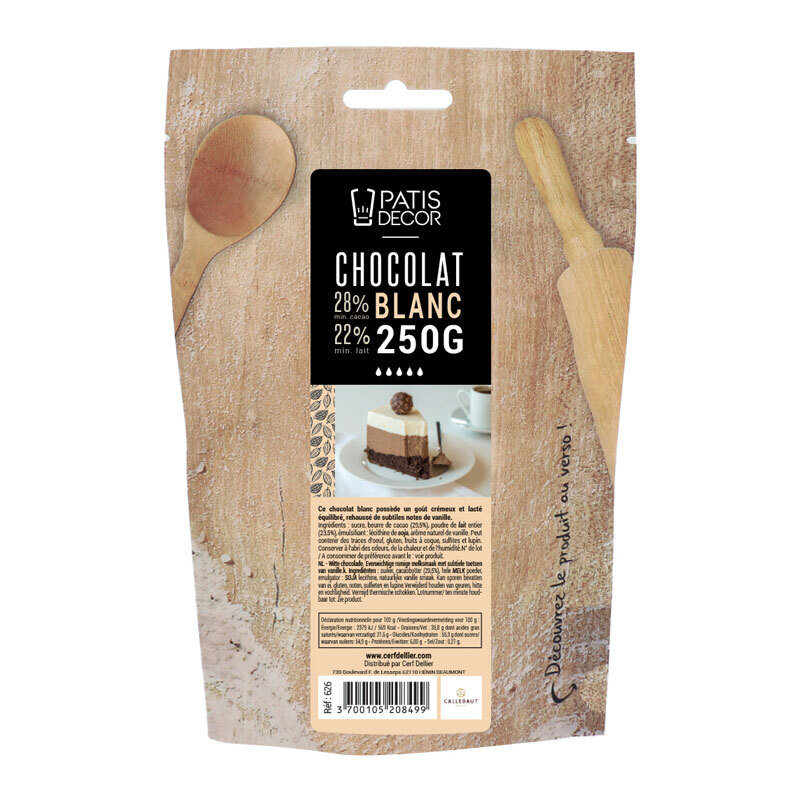 Chocolat Blanc de couverture en pistoles 250 g - Patisdécor