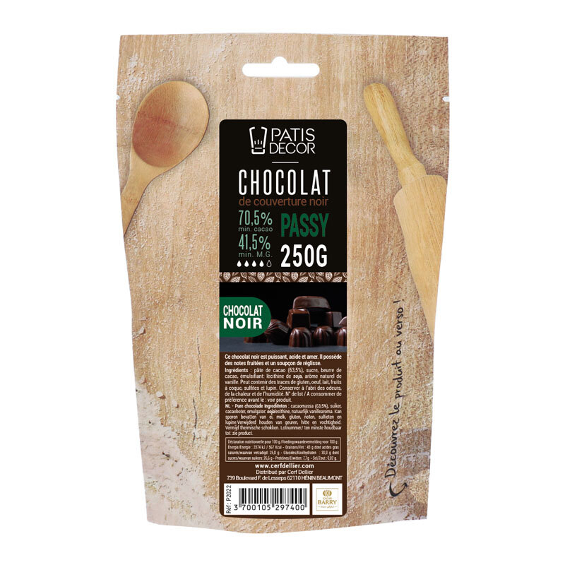 Chocolat de Couverture Noir Passy 70% 250 g