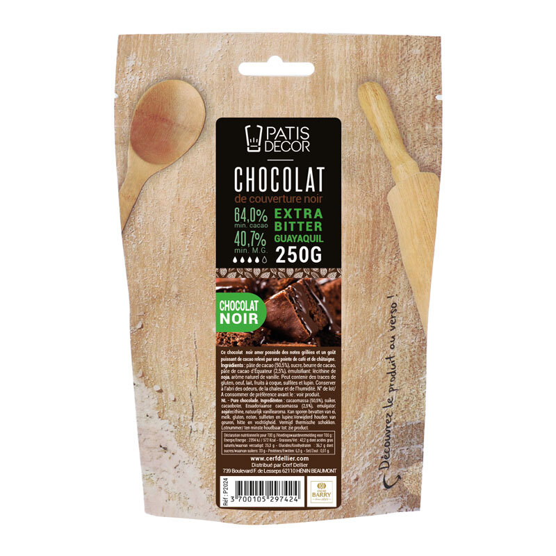 Chocolat de Couverture Noir Extra Bitter Guayaquil 64% 250 g