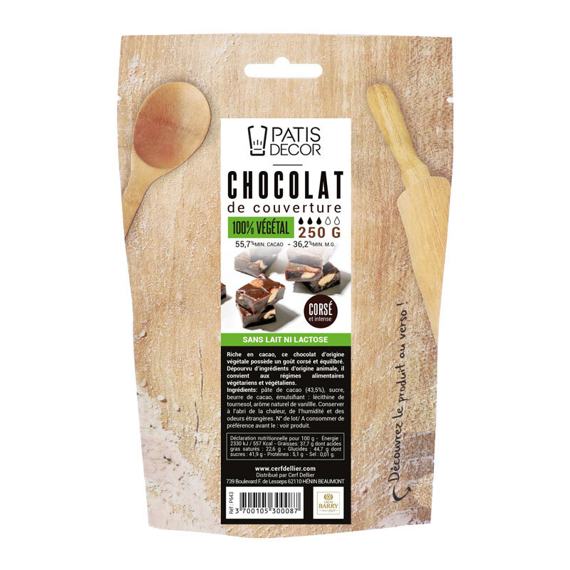 Chocolat de couverture végétal corsé Patisdécor 250 g