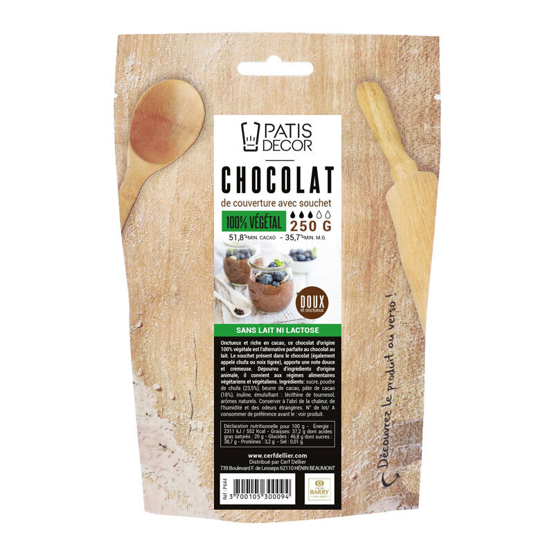Chocolat de couverture végétal doux Patisdécor 250 g