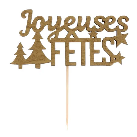 Décors sur pique "Joyeuses Fêtes" dorés (x2)