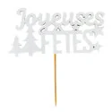 Décors sur pique "Joyeuses Fêtes" blancs (x30)