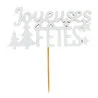 Décors sur pique "Joyeuses Fêtes" blancs (x30)