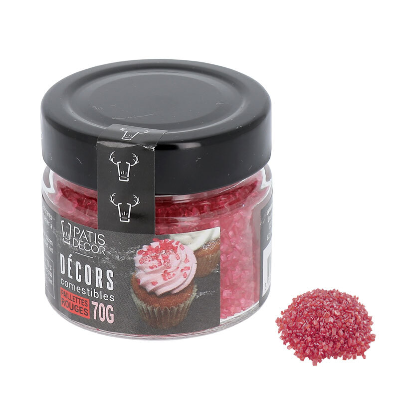 Paillettes de sucre nacrées rouge Patisdécor 