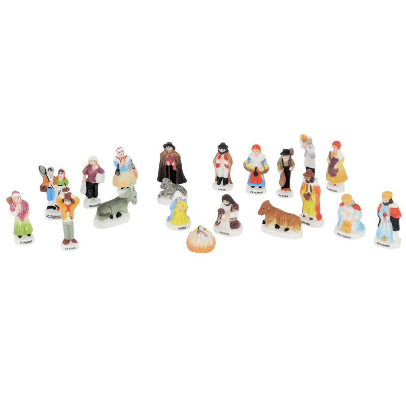 4 fèves en porcelaine - Santons de la crèche - Ustensiles de