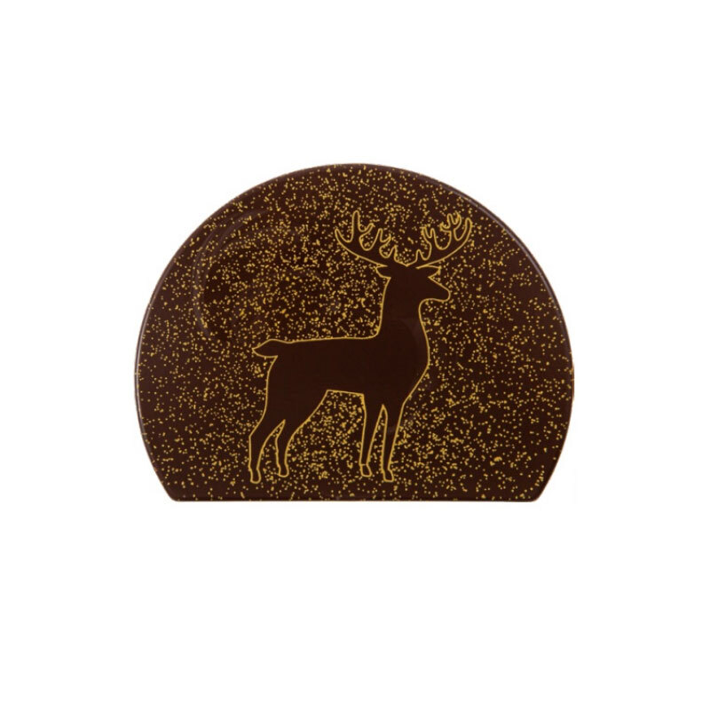 Embout de Bûche Cerf Joyeuses Fêtes Décor en Chocolat 80x60 mm