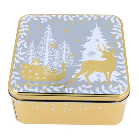 Boîte à biscuits de Noël dorée en métal