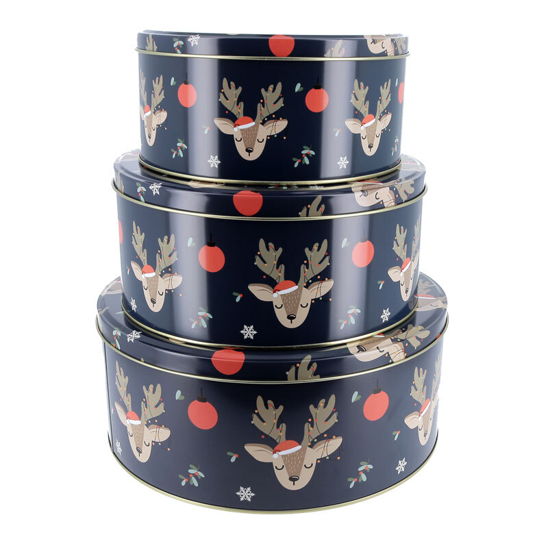 Boîtes à biscuits gigognes rondes en métal (x3) Boîtes à biscuits gigognes rondes en métal (x3)