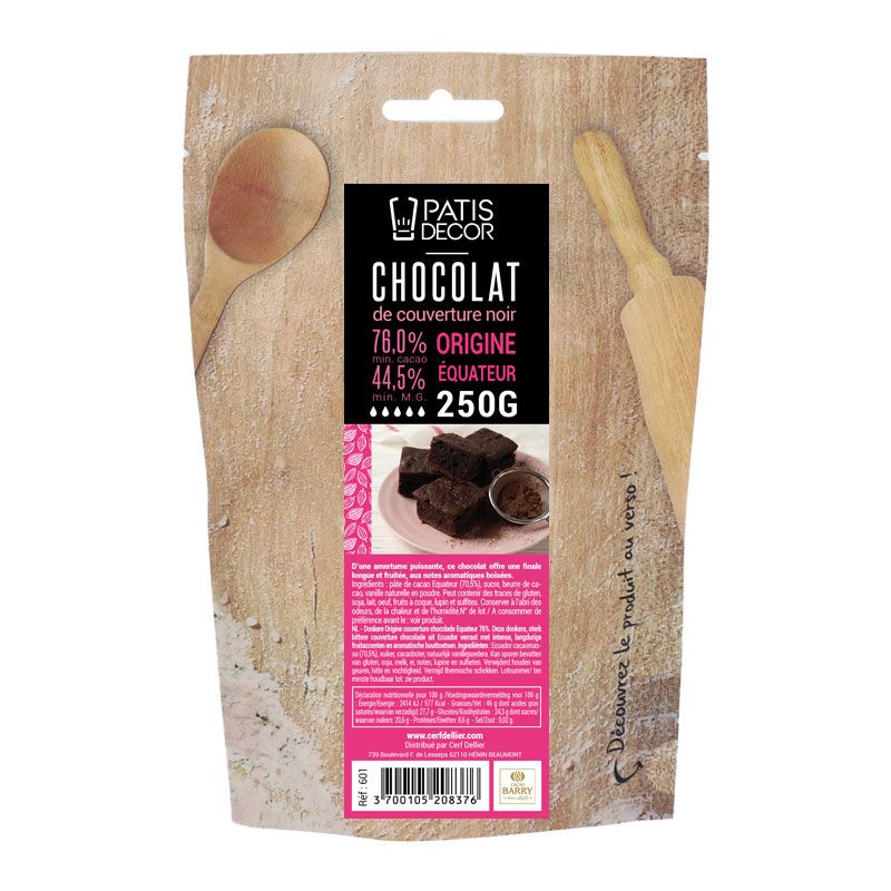 Chocolat Noir origine Equateur 76% Barry 250 g - Patisdécor