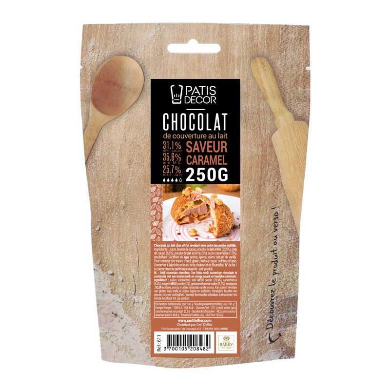 Chocolat au Lait arôme Caramel 31,2% Barry 250 g - Patisdécor