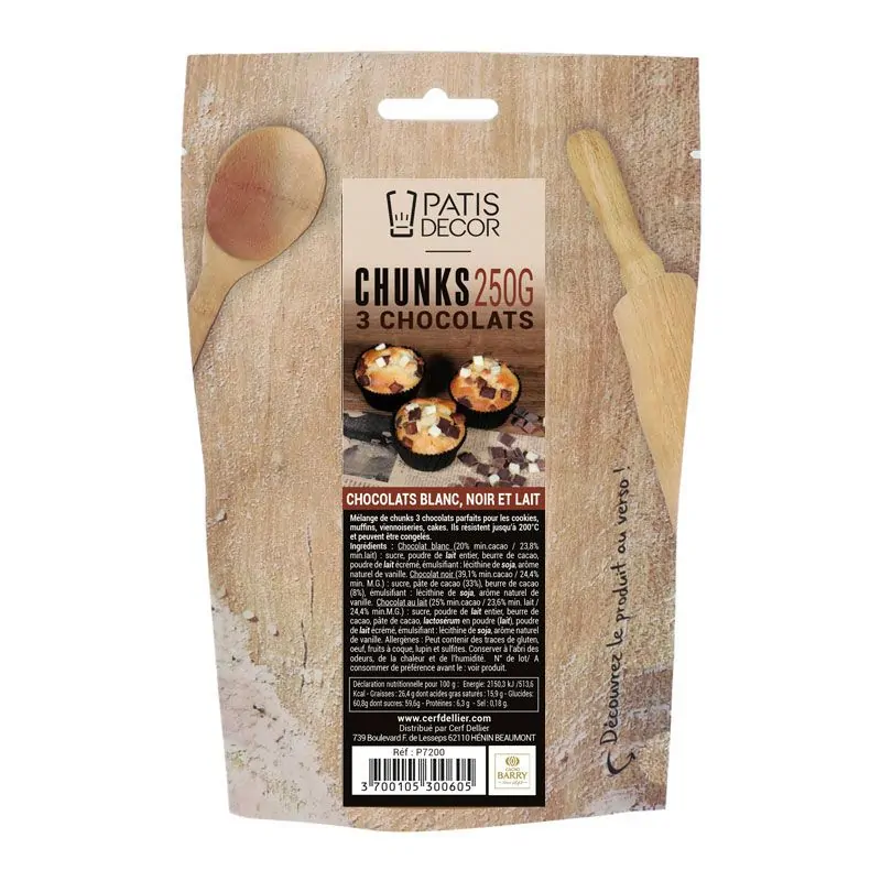 Mélange de chunks aux 3 chocolats 250 g Patisdécor