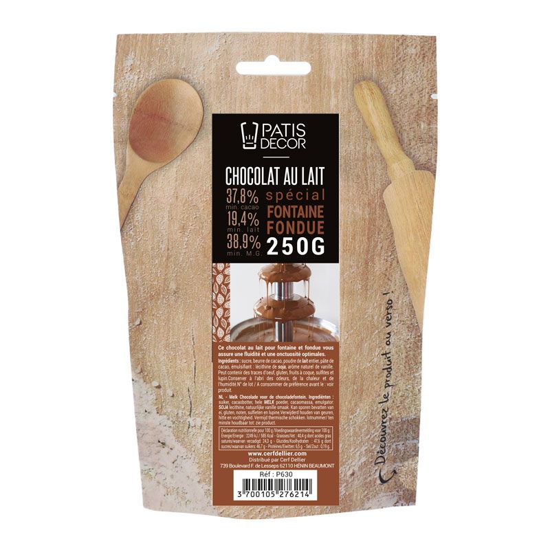 Chocolat au lait fontaine et fondue 250 g - Patisdécor