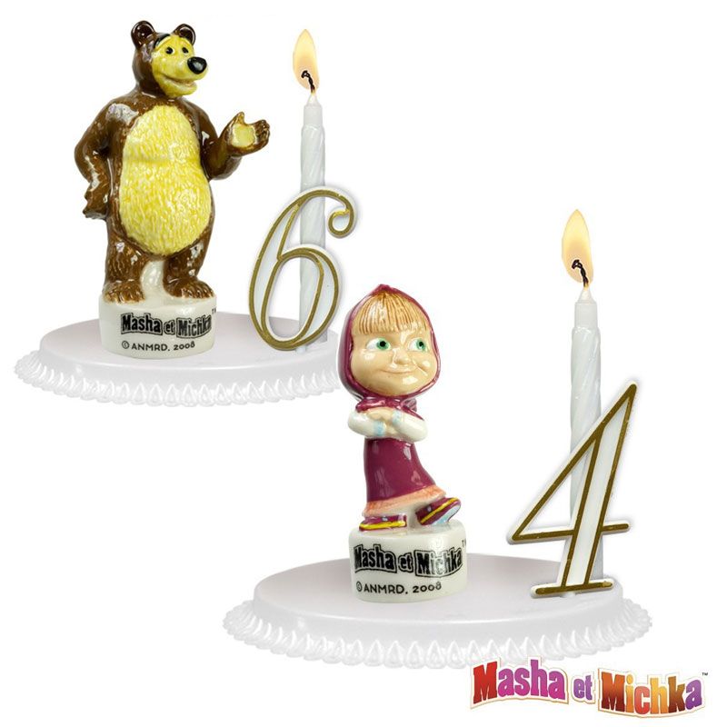 Gâteau anniversaire Masha et Michka : bougie + chiffres + figurine