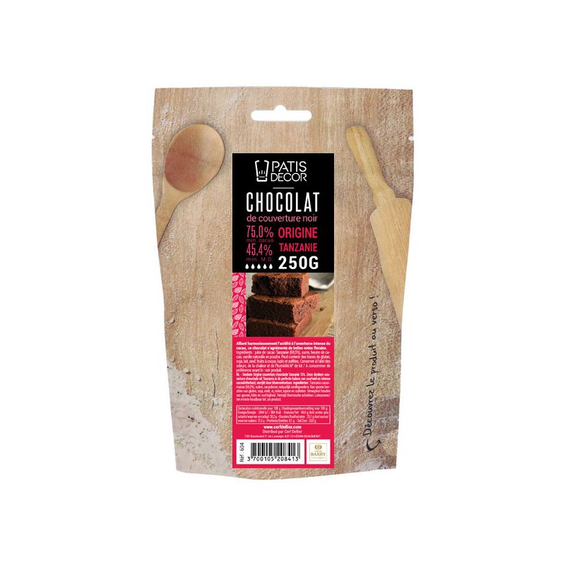 Chocolat Noir origine Tanzanie 75% Barry 250 g - Patisdécor