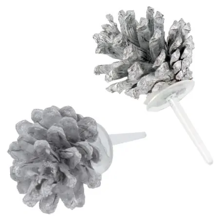 Pommes de pin argentées sur pique (x30)