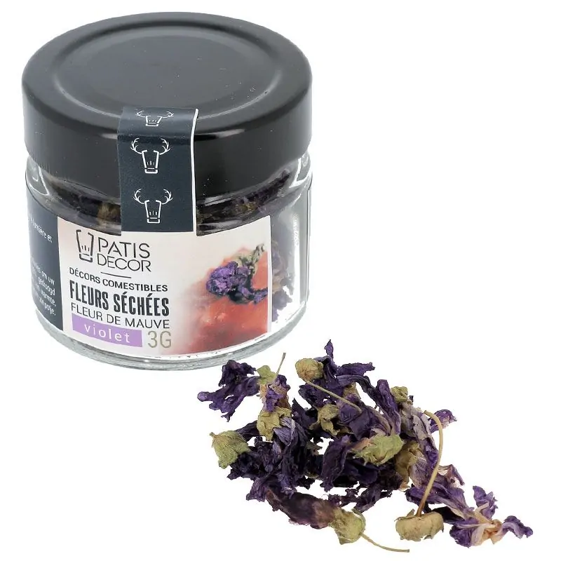 Fleurs De Mauve Séchées Comestibles 10g - Décoration Naturelle Pour Gâteaux, Pâtisseries - Fleurs Alimentaires En Pot Refermable