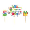 Cake topper assortis "Joyeux anniversaire" thème anniversaire enfantin