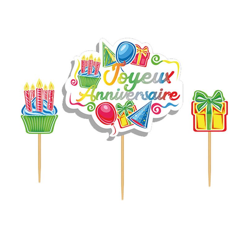 Cake topper assortis Joyeux anniversaire thème anniversaire