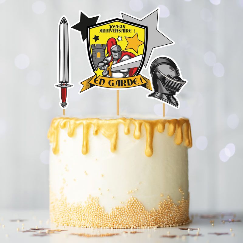 Cake topper assortis "Joyeux anniversaire" thème Chevaliers