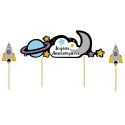 Cake topper assortis "Joyeux anniversaire" thème Galaxie