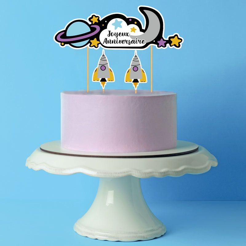 Cake topper assortis "Joyeux anniversaire" thème Galaxie