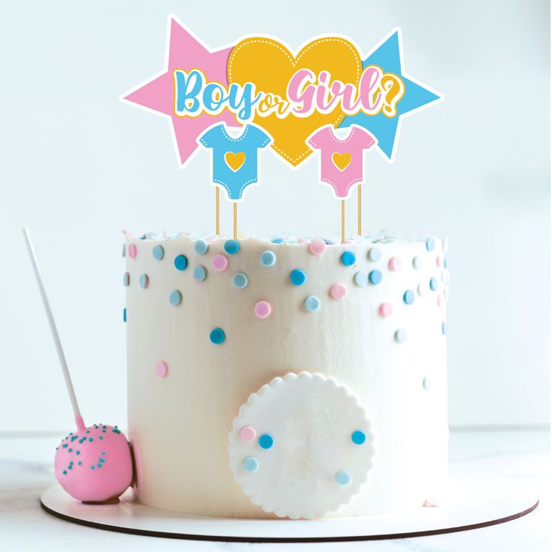 Cake topper assortis thème Gender reveal "Fille ou garçon"