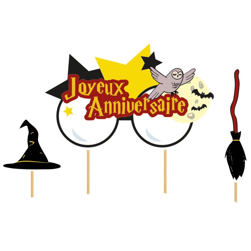 Cake topper assortis Joyeux anniversaire thème Sorciers