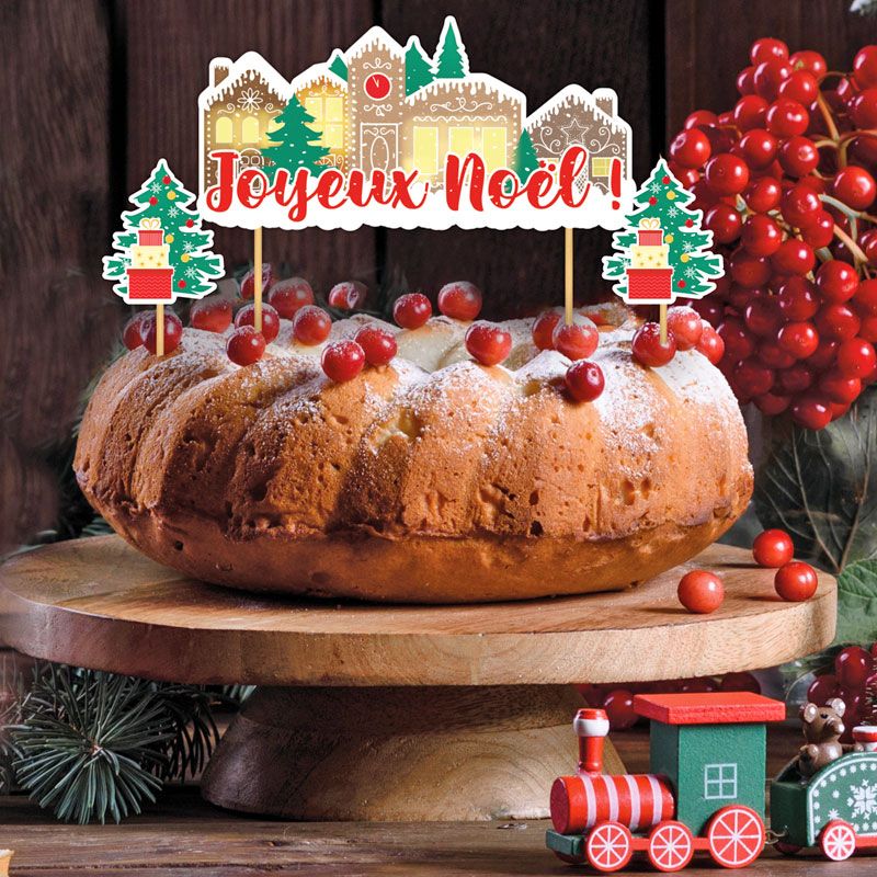 Cake topper assortis "Joyeux noël" thème village de noël